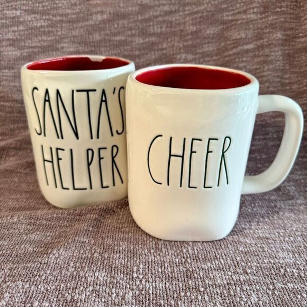 Rae Dunn SANTA'S HELPER Red Artisan Magenta Holiday Christmas‎ Mug NEW